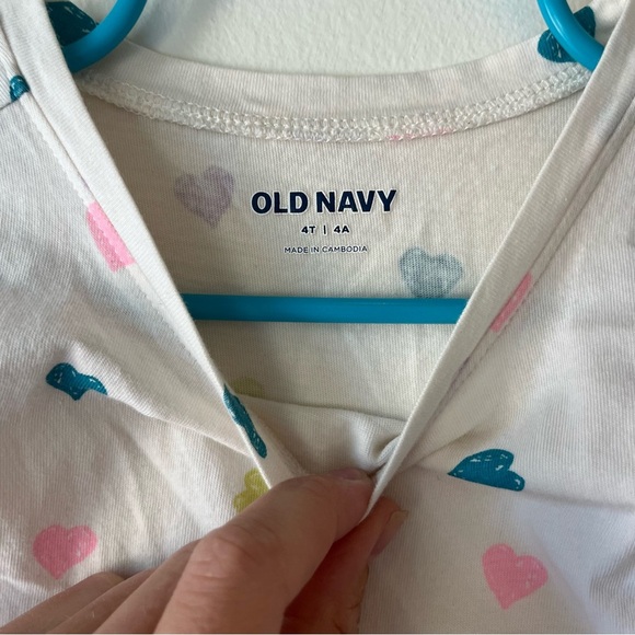 🌼 5/$25 Old Navy Girls Heart Print Dress White Multicolor Short Sleeve Size 4T - Picture 3 of 8